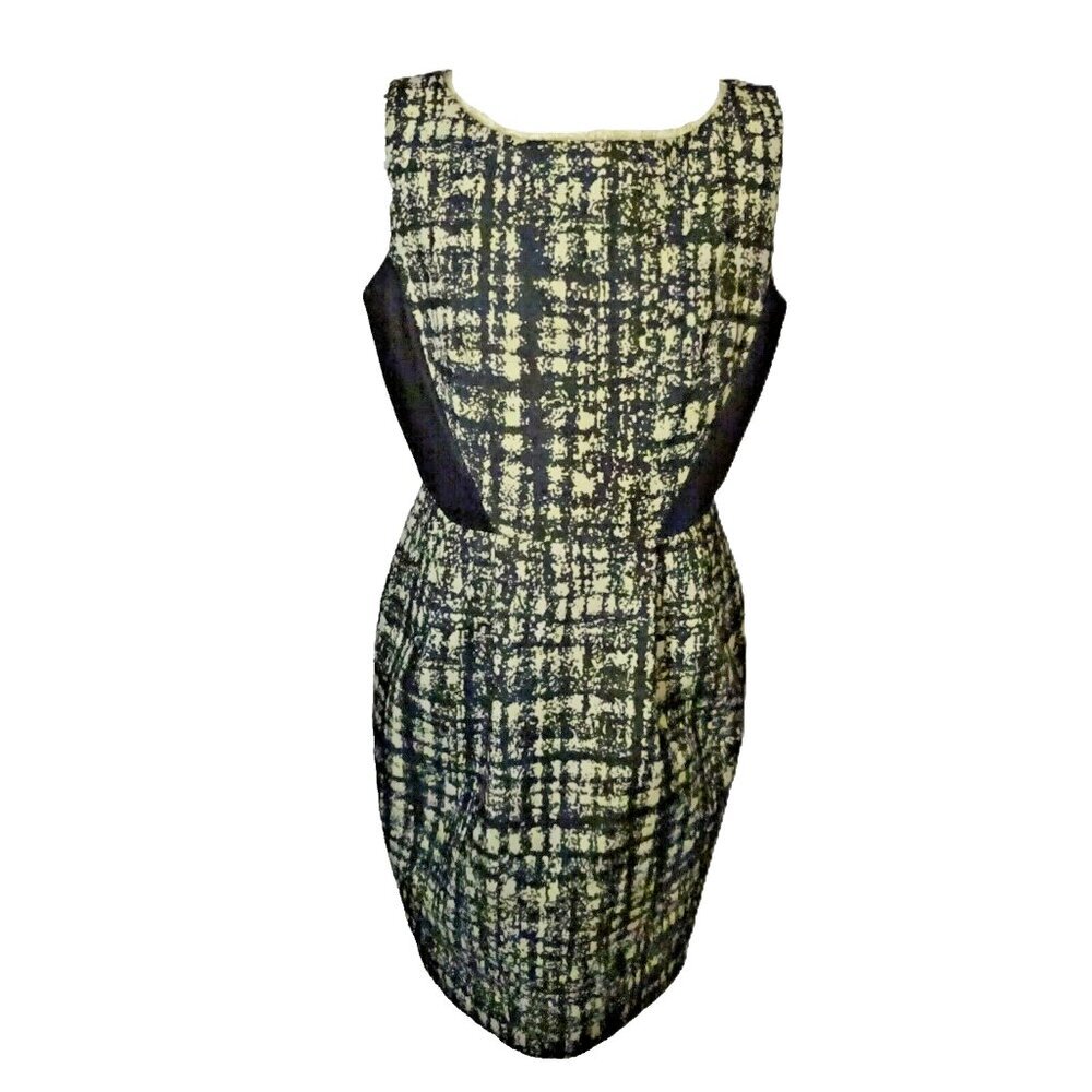 Carmen Marc Valvo Black Cream Grid Sheath Dress Sleeveless Size 10 Office Party